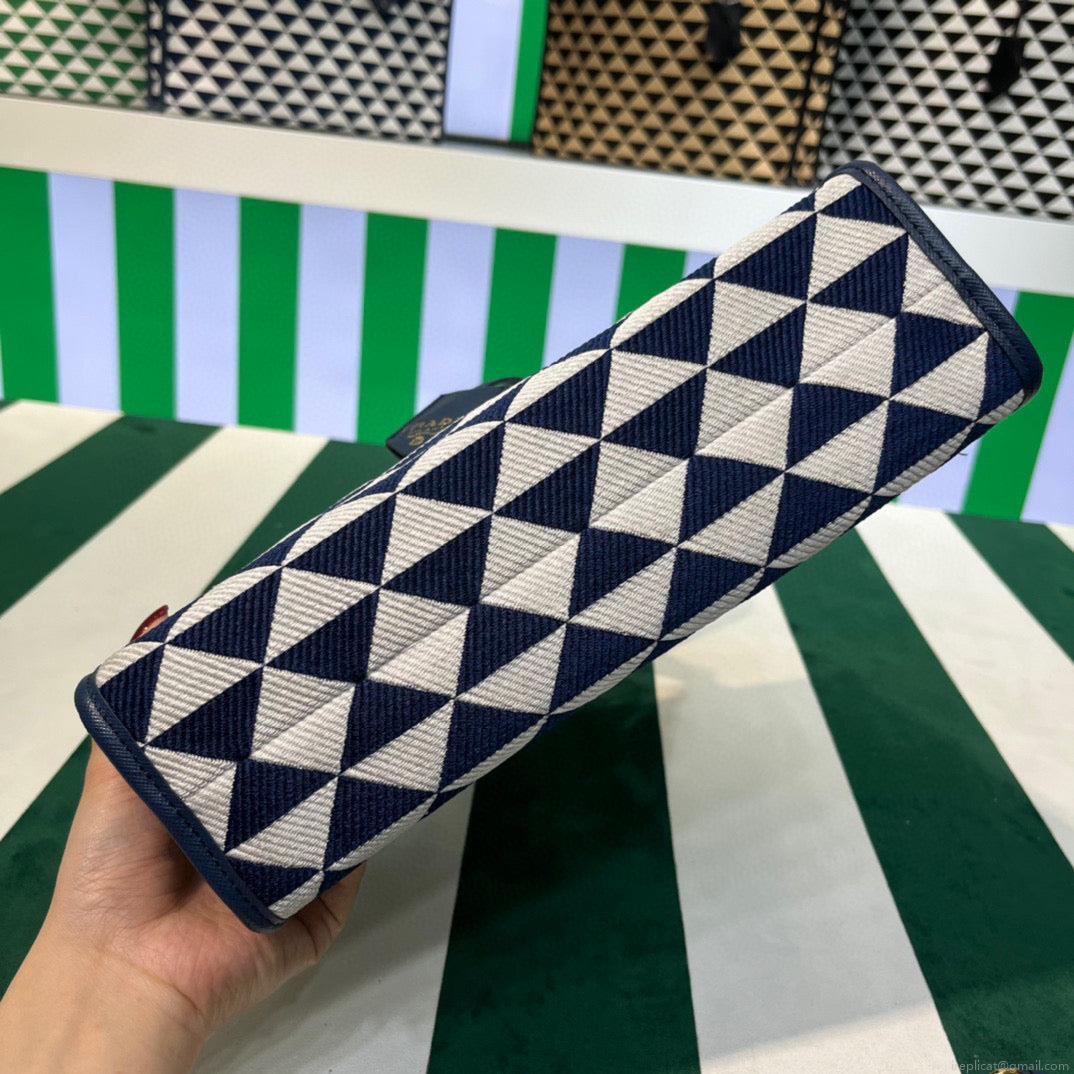 Prada 1BA354 Small Prada Symbole jacquard fabric handbag Blue White