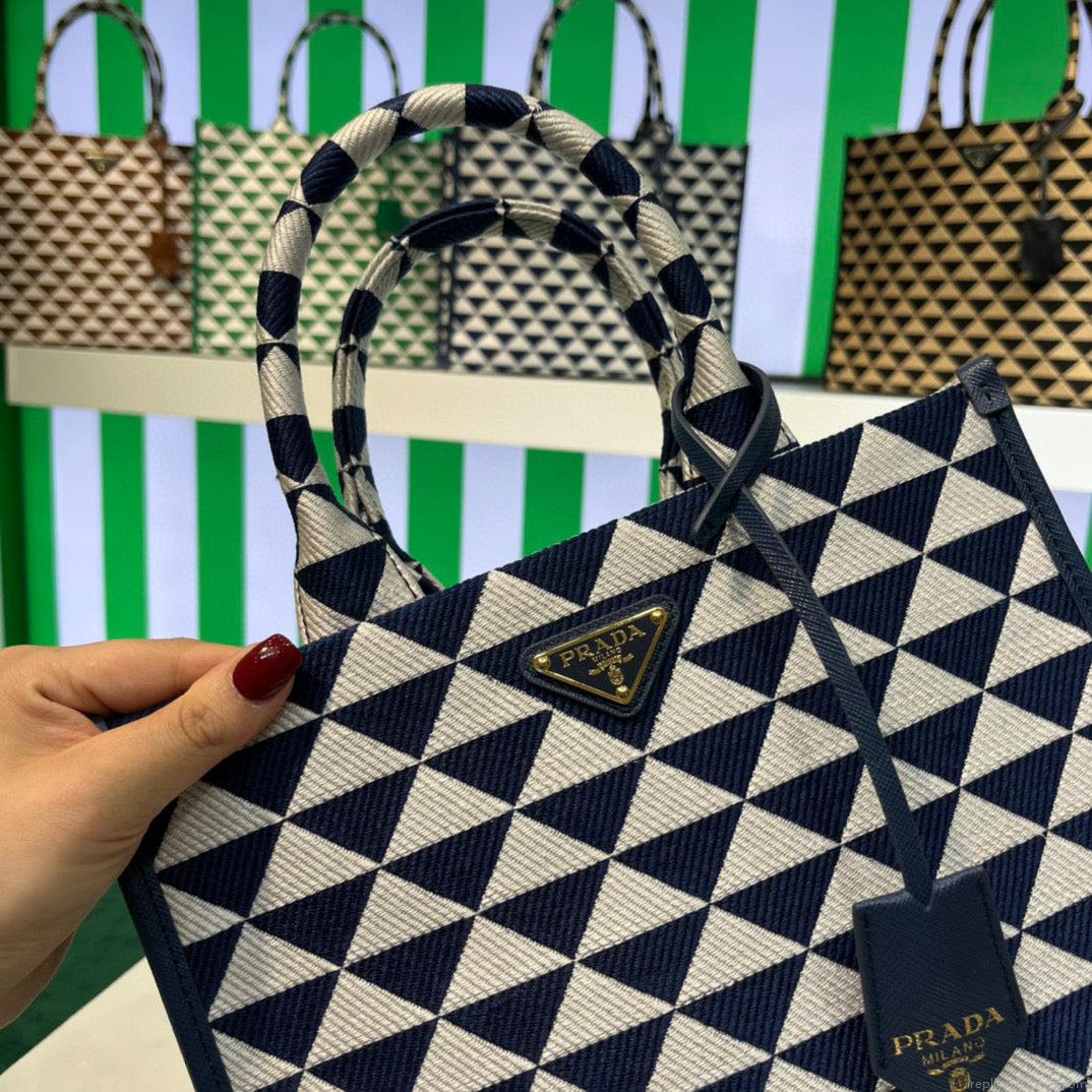 Prada 1BA354 Small Prada Symbole jacquard fabric handbag Blue White