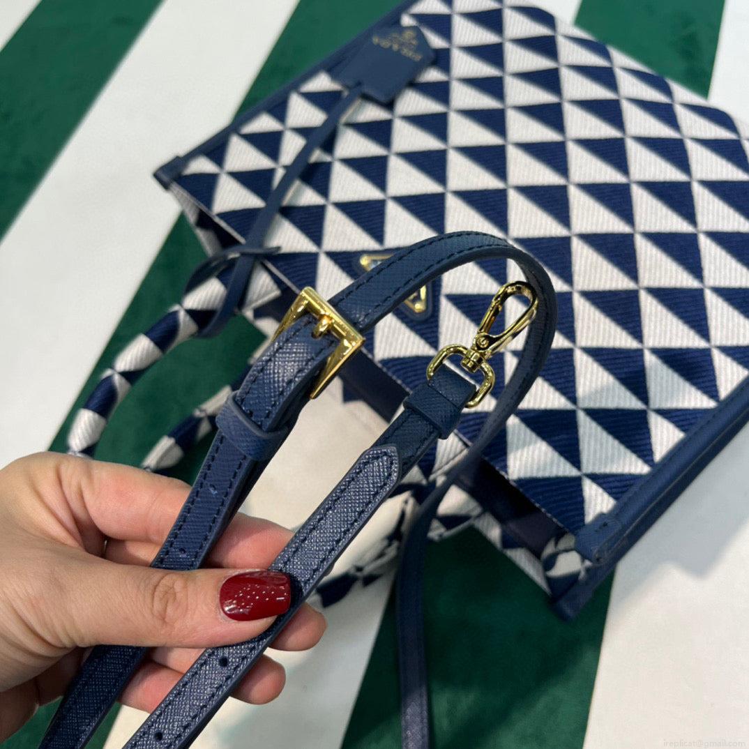 Prada 1BA354 Small Prada Symbole jacquard fabric handbag Blue White