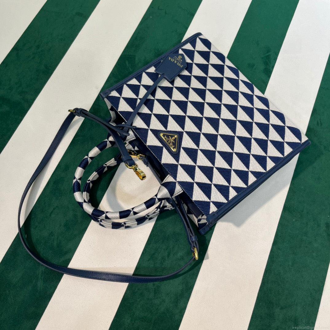 Prada 1BA354 Small Prada Symbole jacquard fabric handbag Blue White