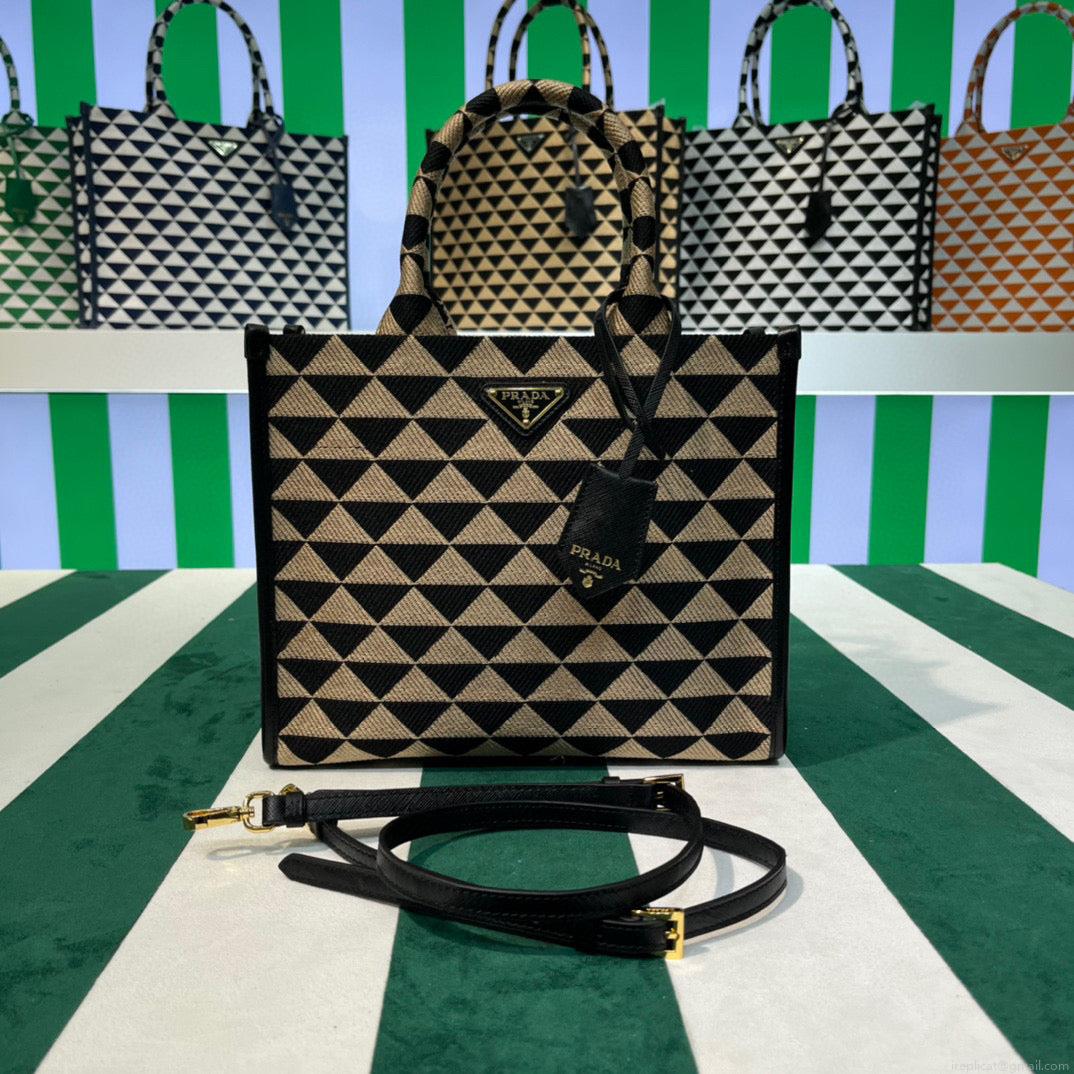 Prada 1BA354 Small Prada Symbole jacquard fabric handbag Apricot Black