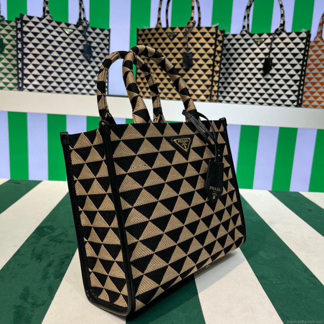 Prada 1BA354 Small Prada Symbole jacquard fabric handbag Apricot Black