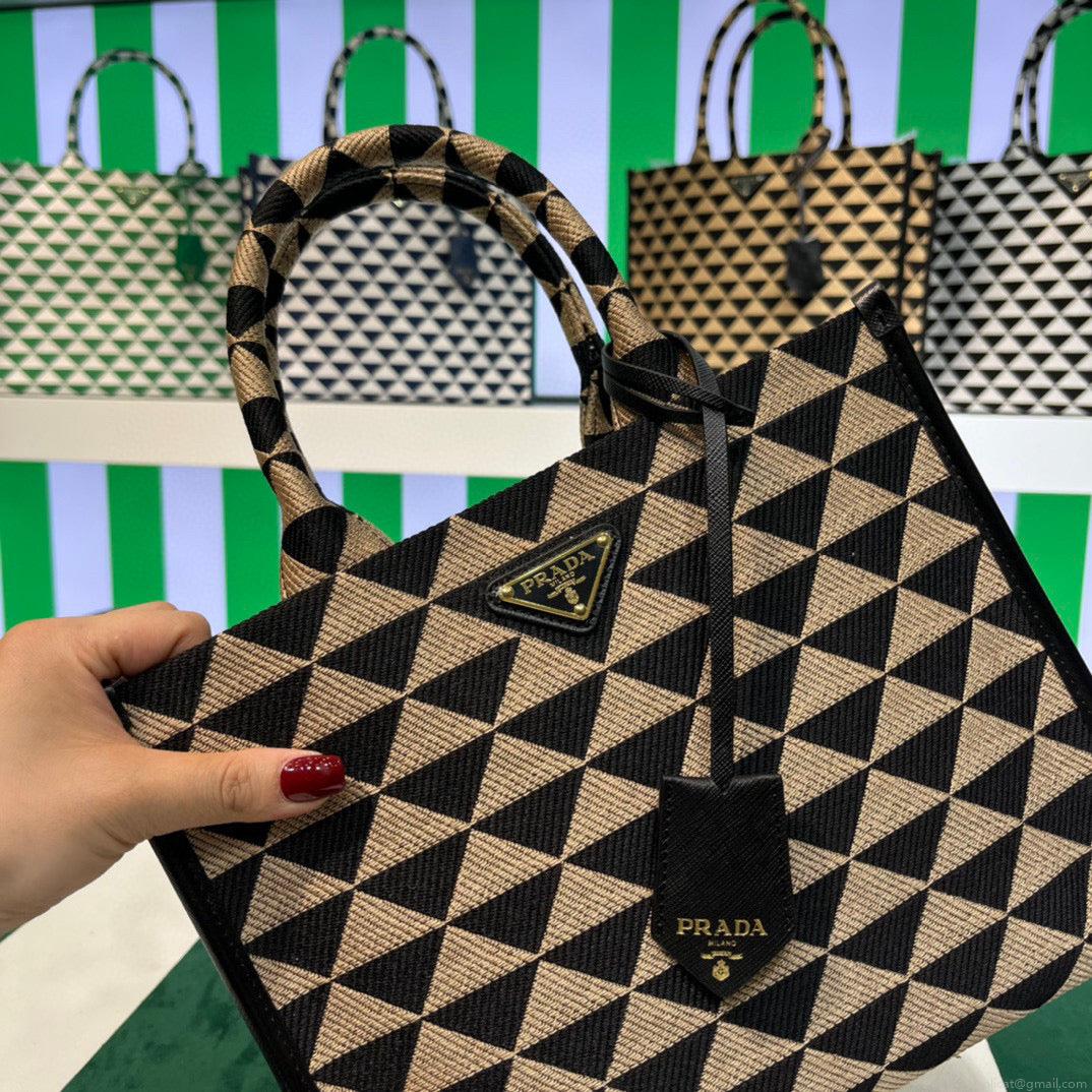 Prada 1BA354 Small Prada Symbole jacquard fabric handbag Apricot Black