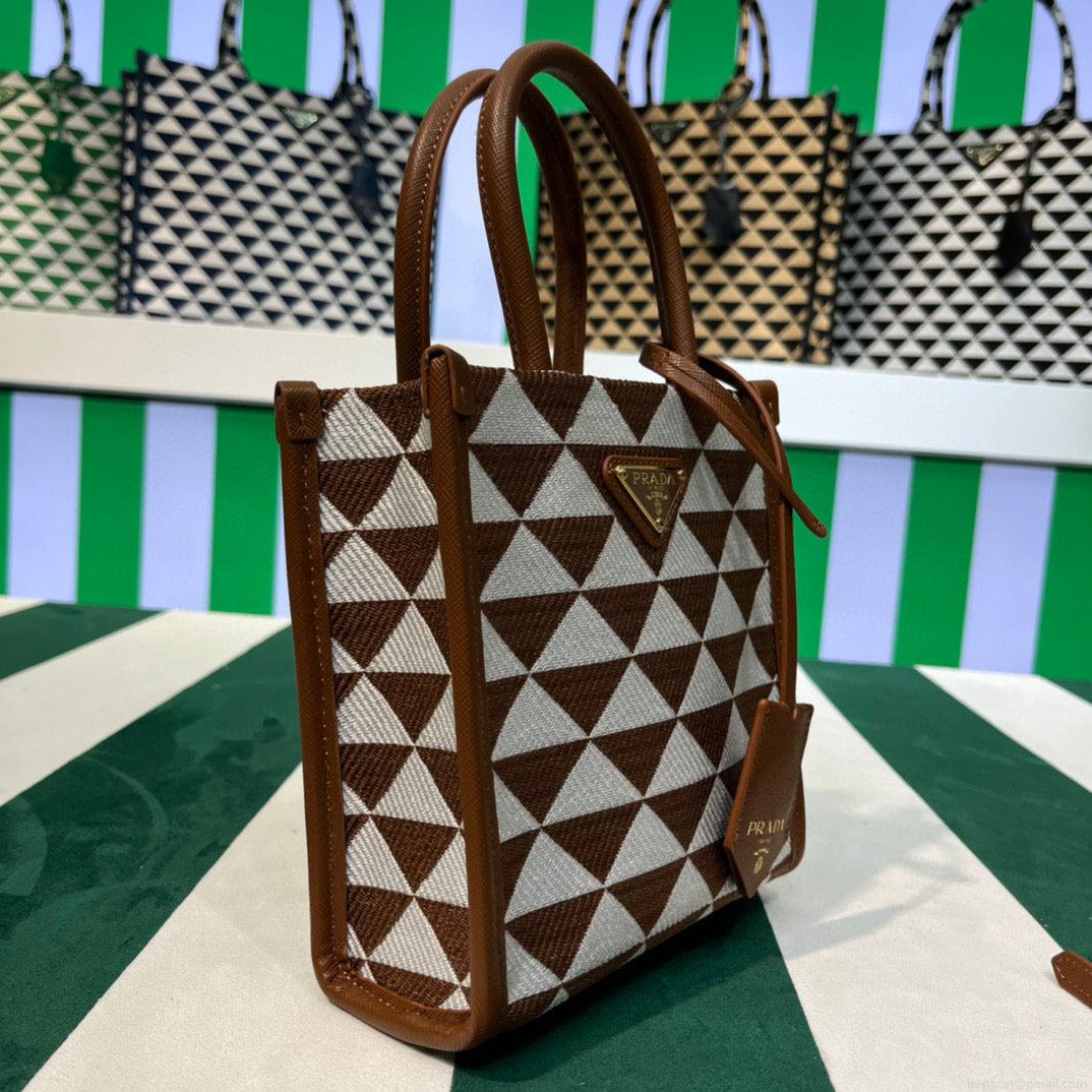 Prada 1BA355 Symbole Jacquard Fabric Micro Bag Tan White