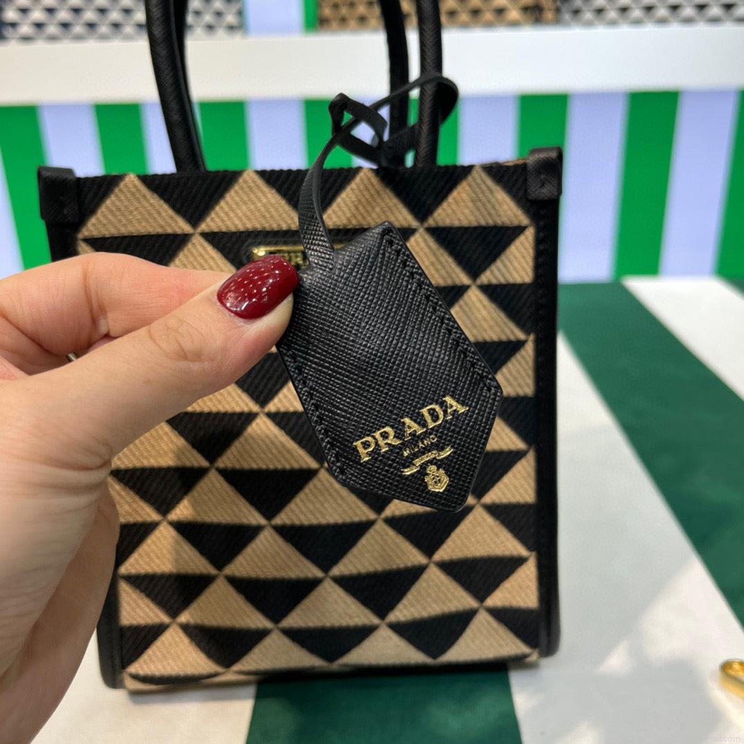 Prada 1BA355 Symbole Jacquard Fabric Micro Bag Black Apricot