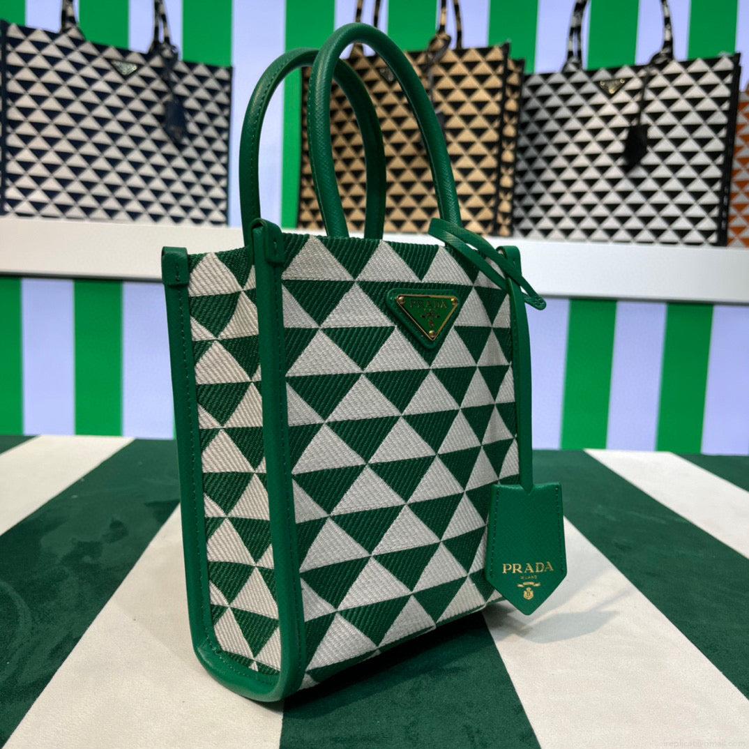 Prada 1BA355 Symbole Jacquard Fabric Micro Bag Green White