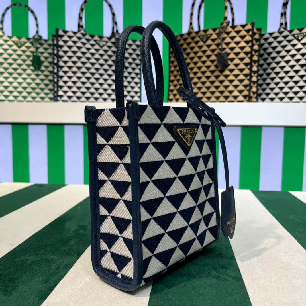 Prada 1BA355 Symbole Jacquard Fabric Micro Bag Blue White
