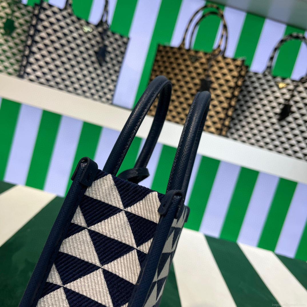 Prada 1BA355 Symbole Jacquard Fabric Micro Bag Blue White
