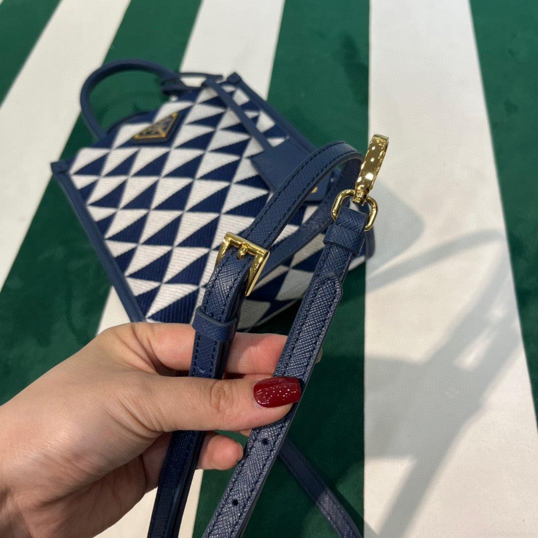 Prada 1BA355 Symbole Jacquard Fabric Micro Bag Blue White