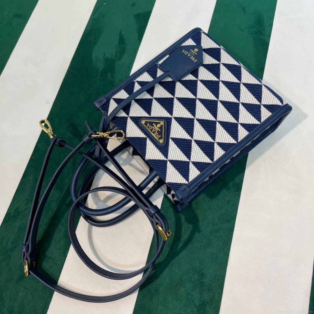 Prada 1BA355 Symbole Jacquard Fabric Micro Bag Blue White
