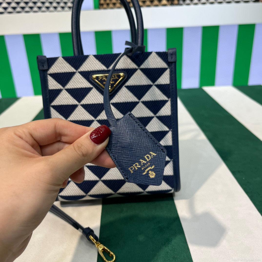 Prada 1BA355 Symbole Jacquard Fabric Micro Bag Blue White