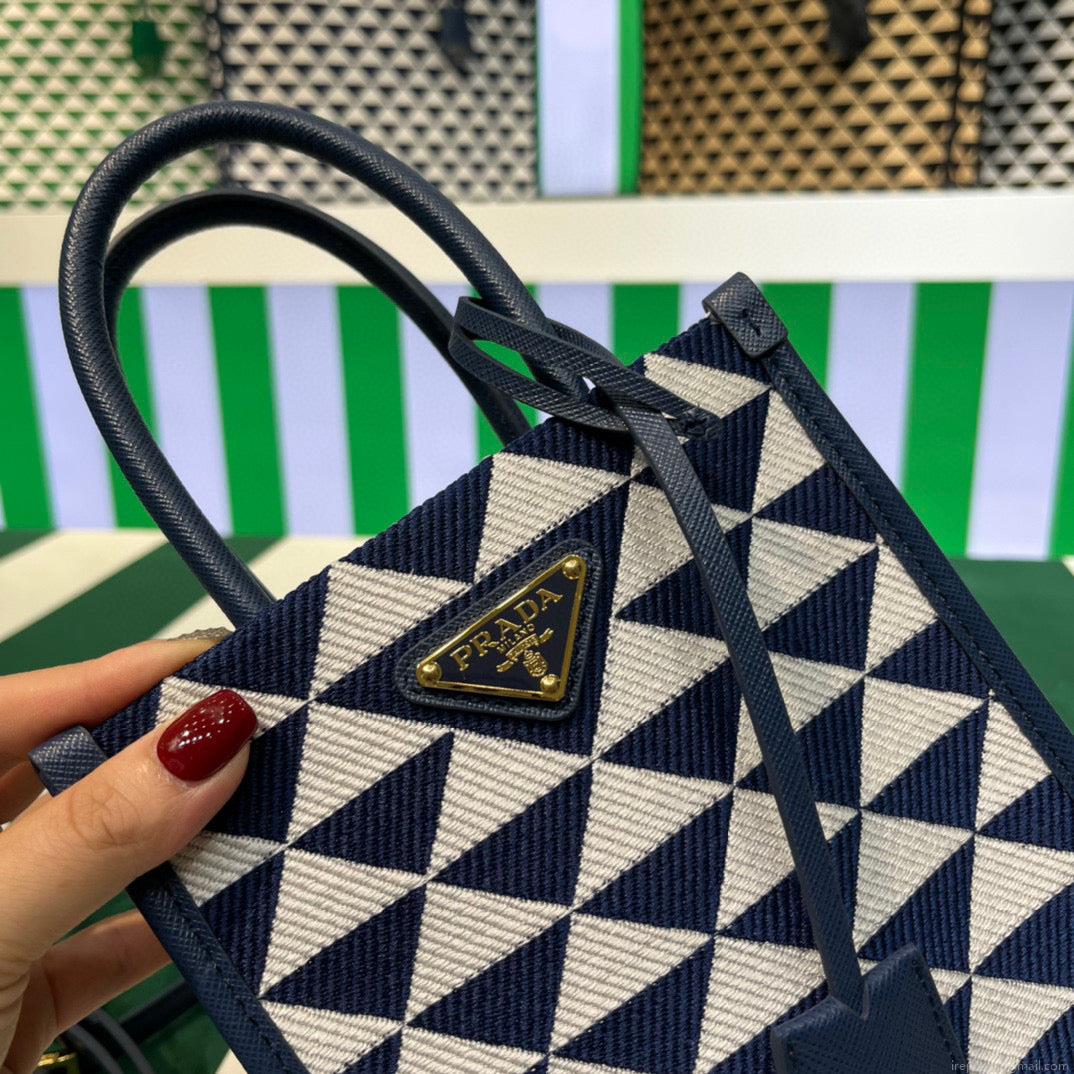 Prada 1BA355 Symbole Jacquard Fabric Micro Bag Blue White