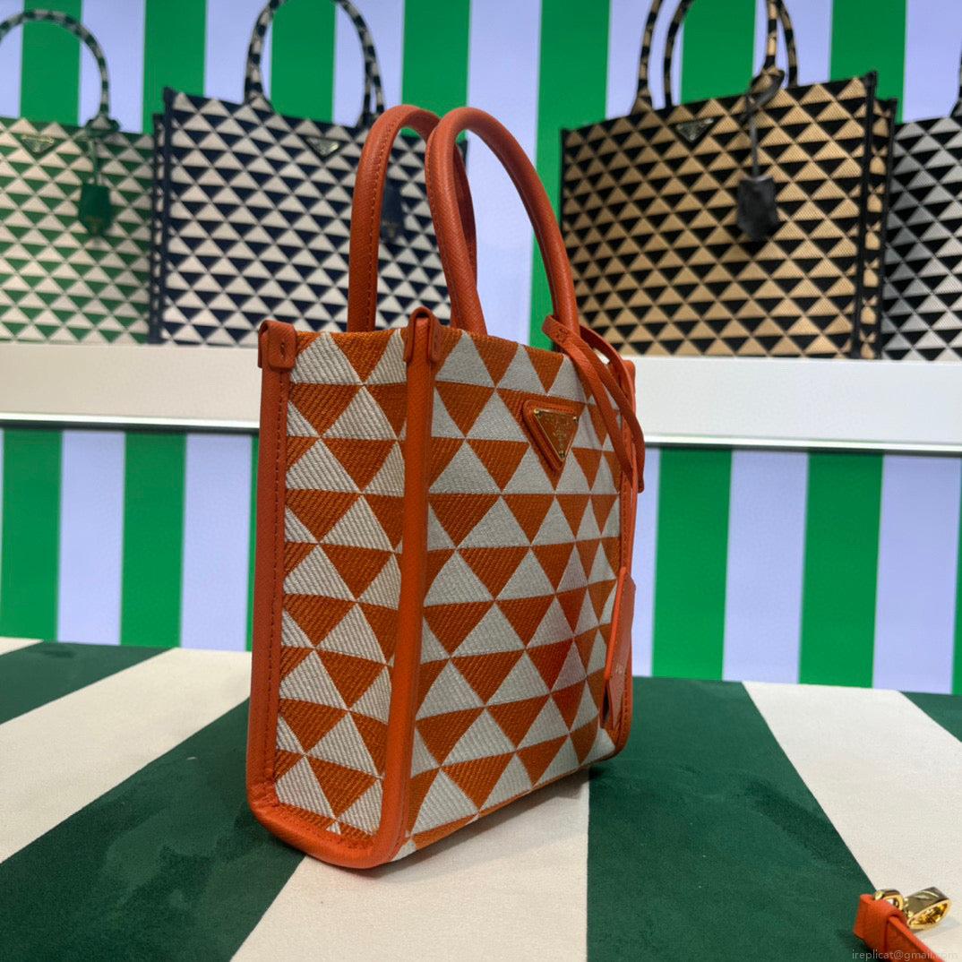 Prada 1BA355 Symbole Jacquard Fabric Micro Bag Orange White