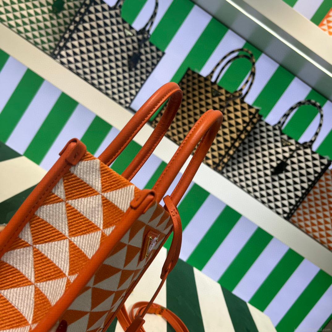 Prada 1BA355 Symbole Jacquard Fabric Micro Bag Orange White