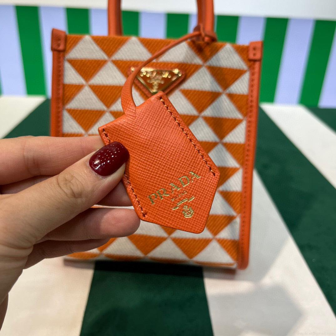 Prada 1BA355 Symbole Jacquard Fabric Micro Bag Orange White