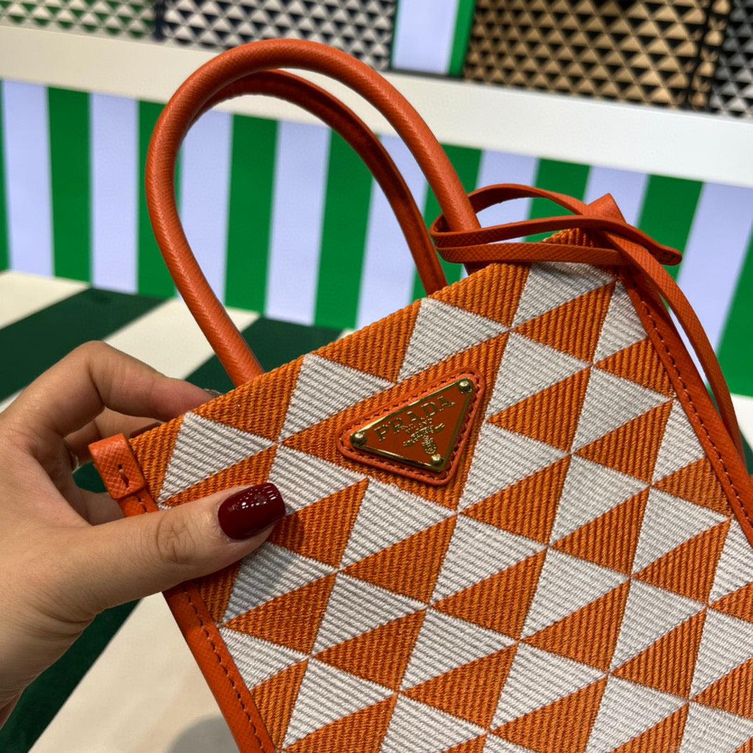 Prada 1BA355 Symbole Jacquard Fabric Micro Bag Orange White