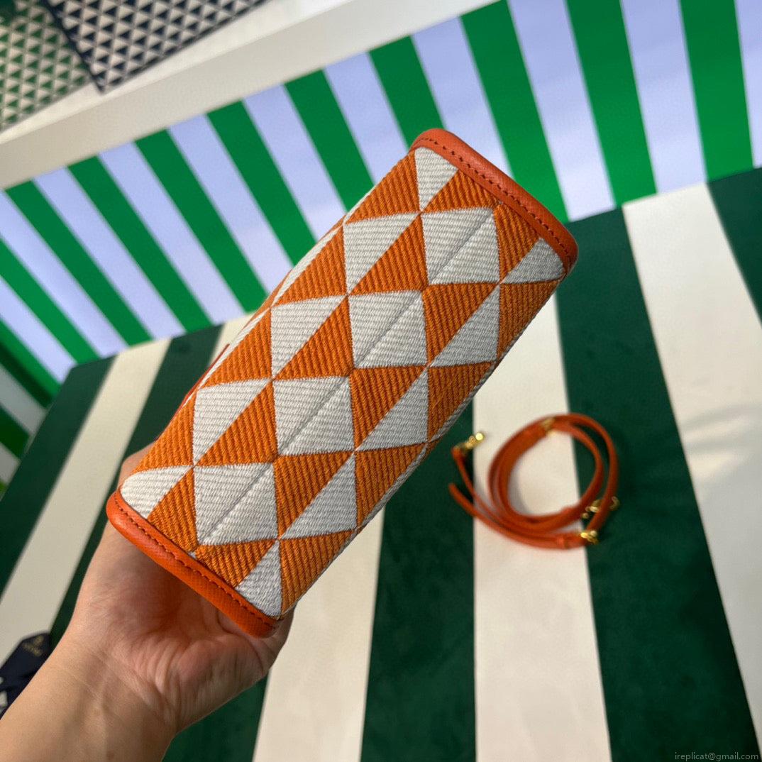 Prada 1BA355 Symbole Jacquard Fabric Micro Bag Orange White
