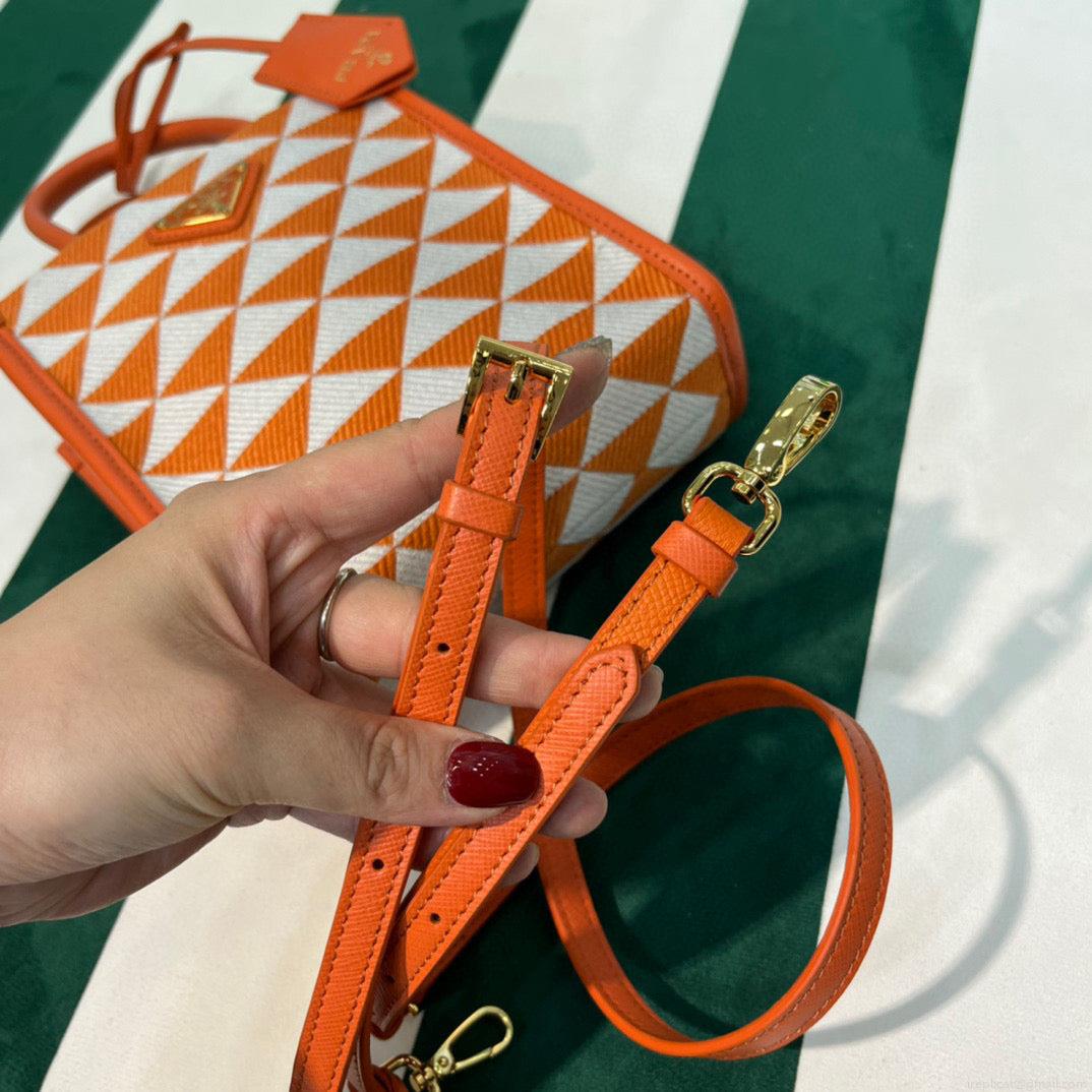 Prada 1BA355 Symbole Jacquard Fabric Micro Bag Orange White