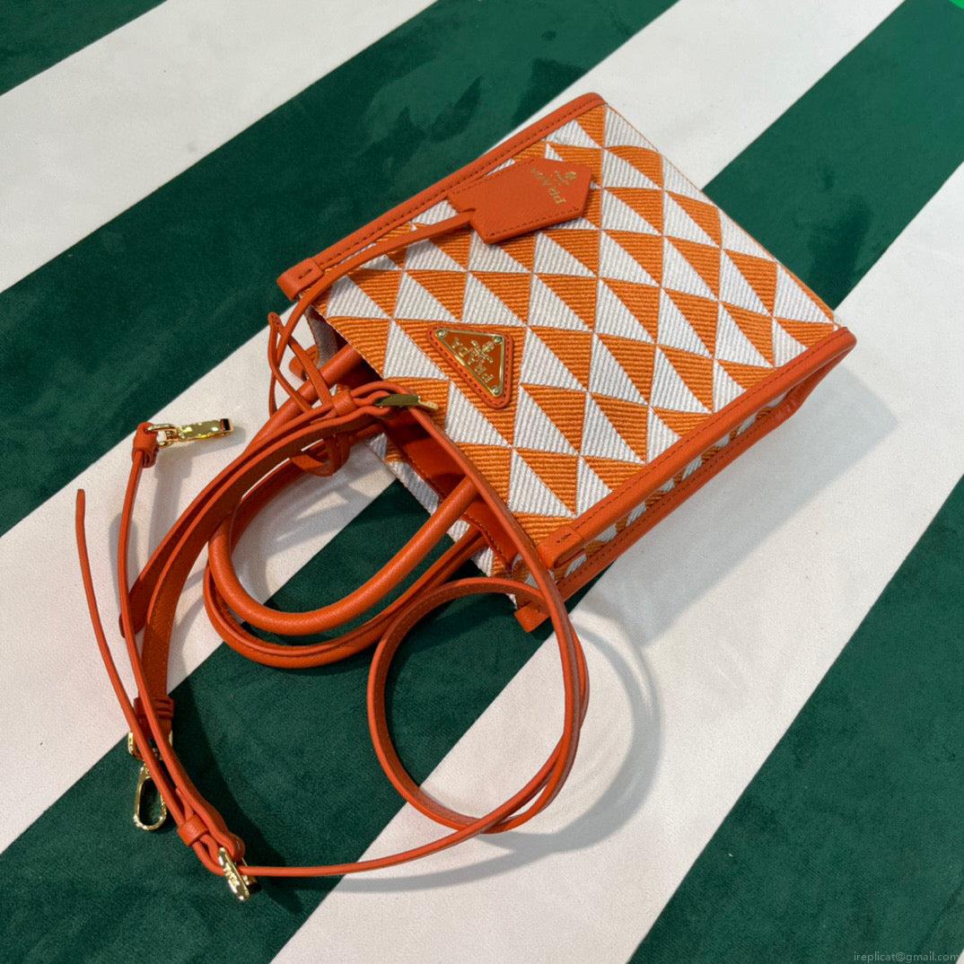 Prada 1BA355 Symbole Jacquard Fabric Micro Bag Orange White