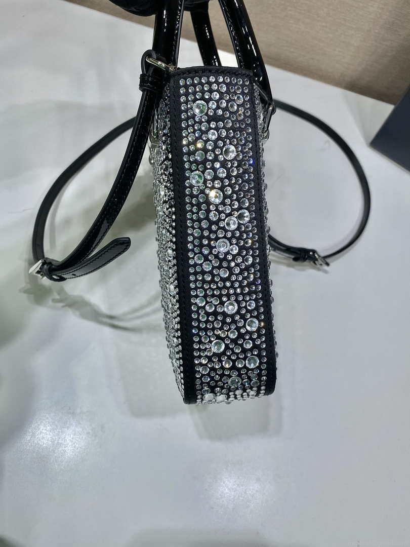 Prada 1BA331 Small satin tote bag with crystals Black