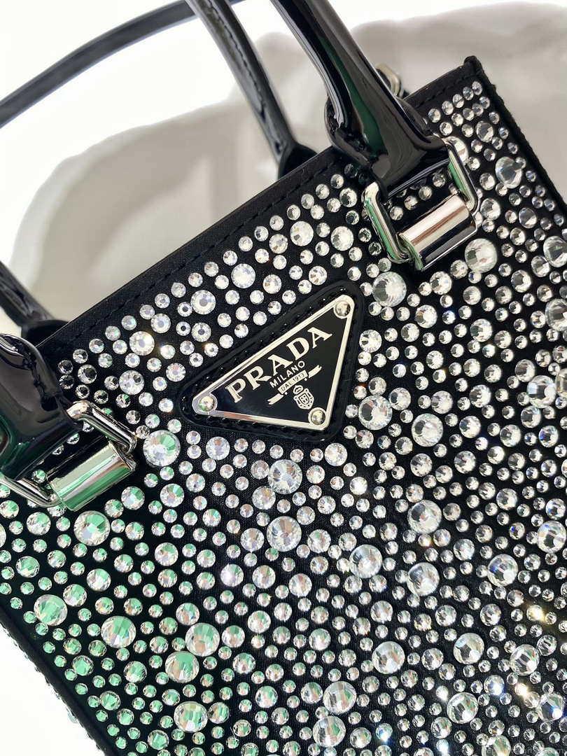 Prada 1BA331 Small satin tote bag with crystals Black