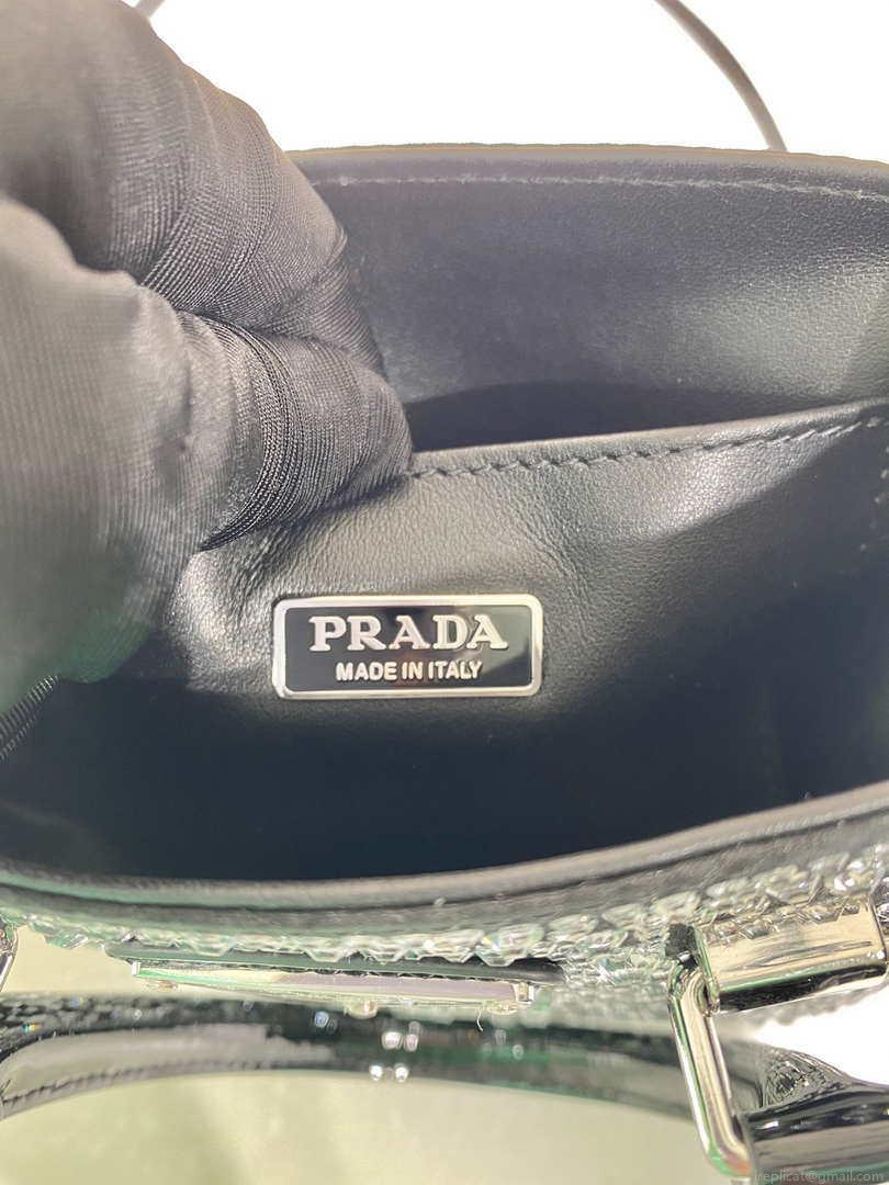 Prada 1BA331 Small satin tote bag with crystals Black