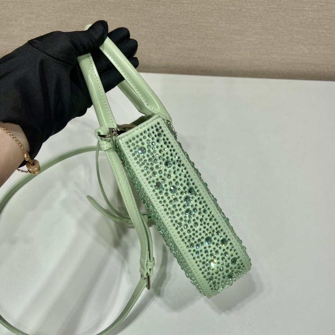 Prada 1BA331 Small satin tote bag with crystals Green