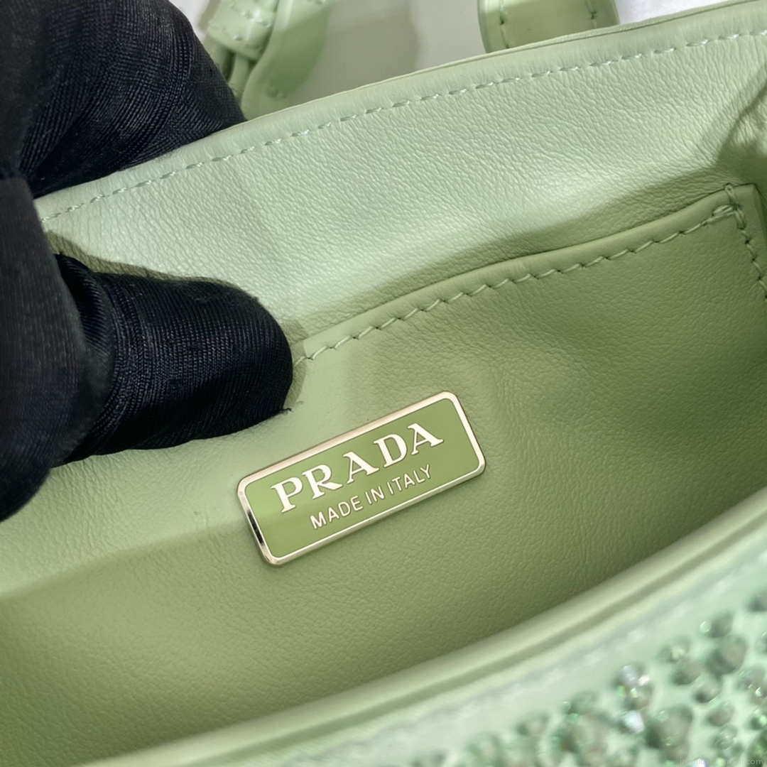 Prada 1BA331 Small satin tote bag with crystals Green
