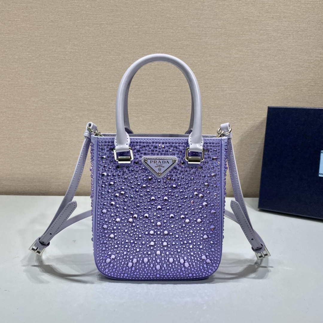 Prada 1BA331 Small satin tote bag with crystals Purple