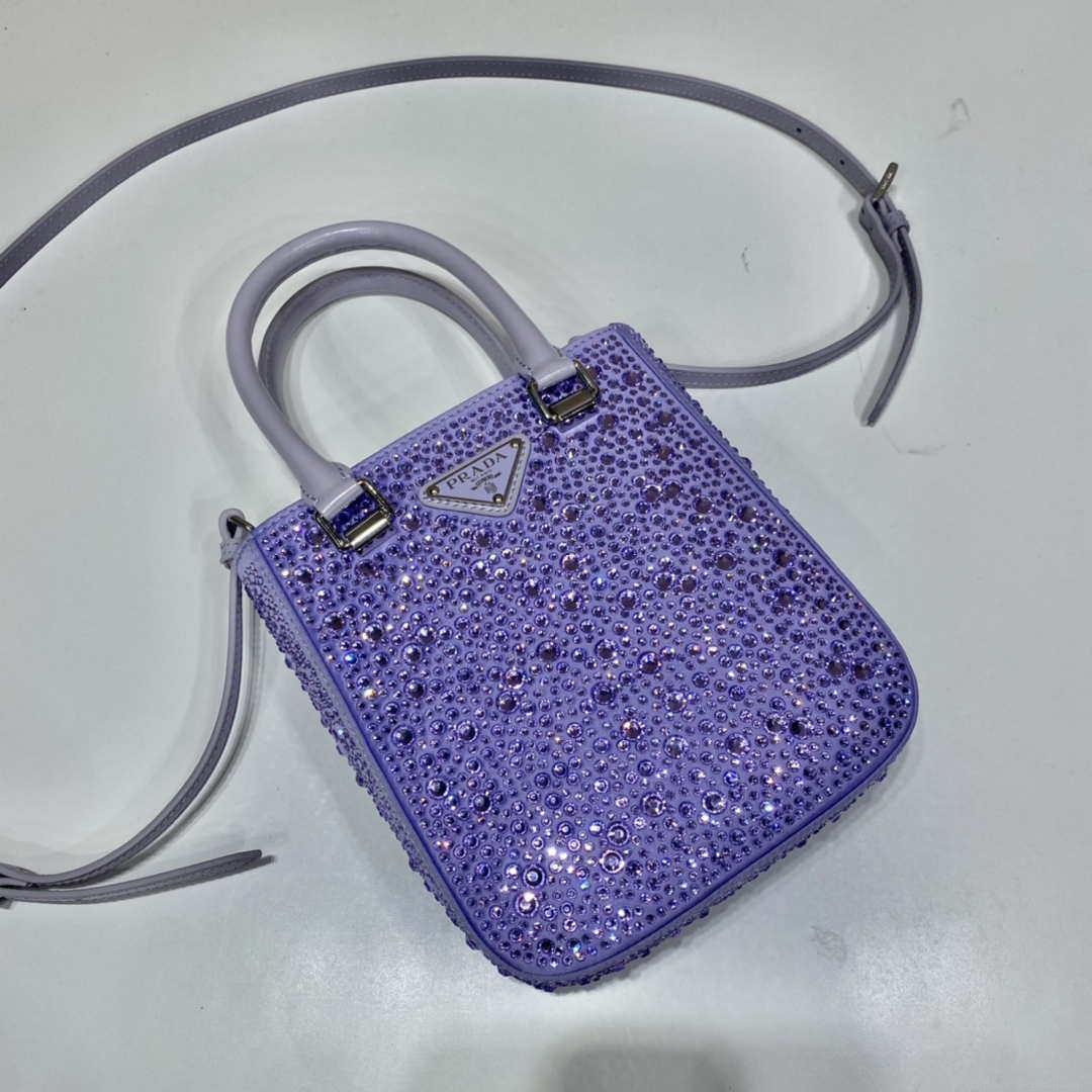 Prada 1BA331 Small satin tote bag with crystals Purple