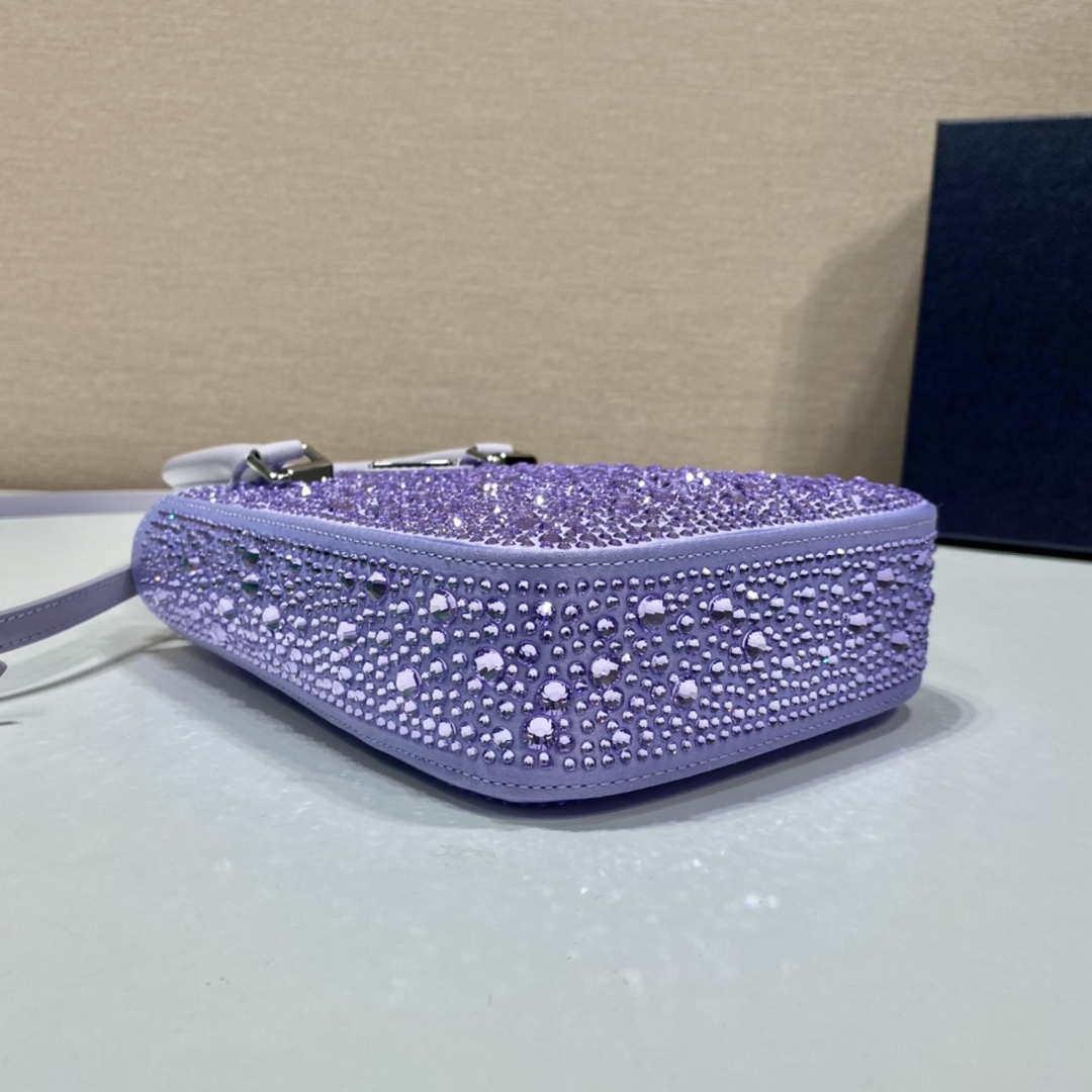 Prada 1BA331 Small satin tote bag with crystals Purple