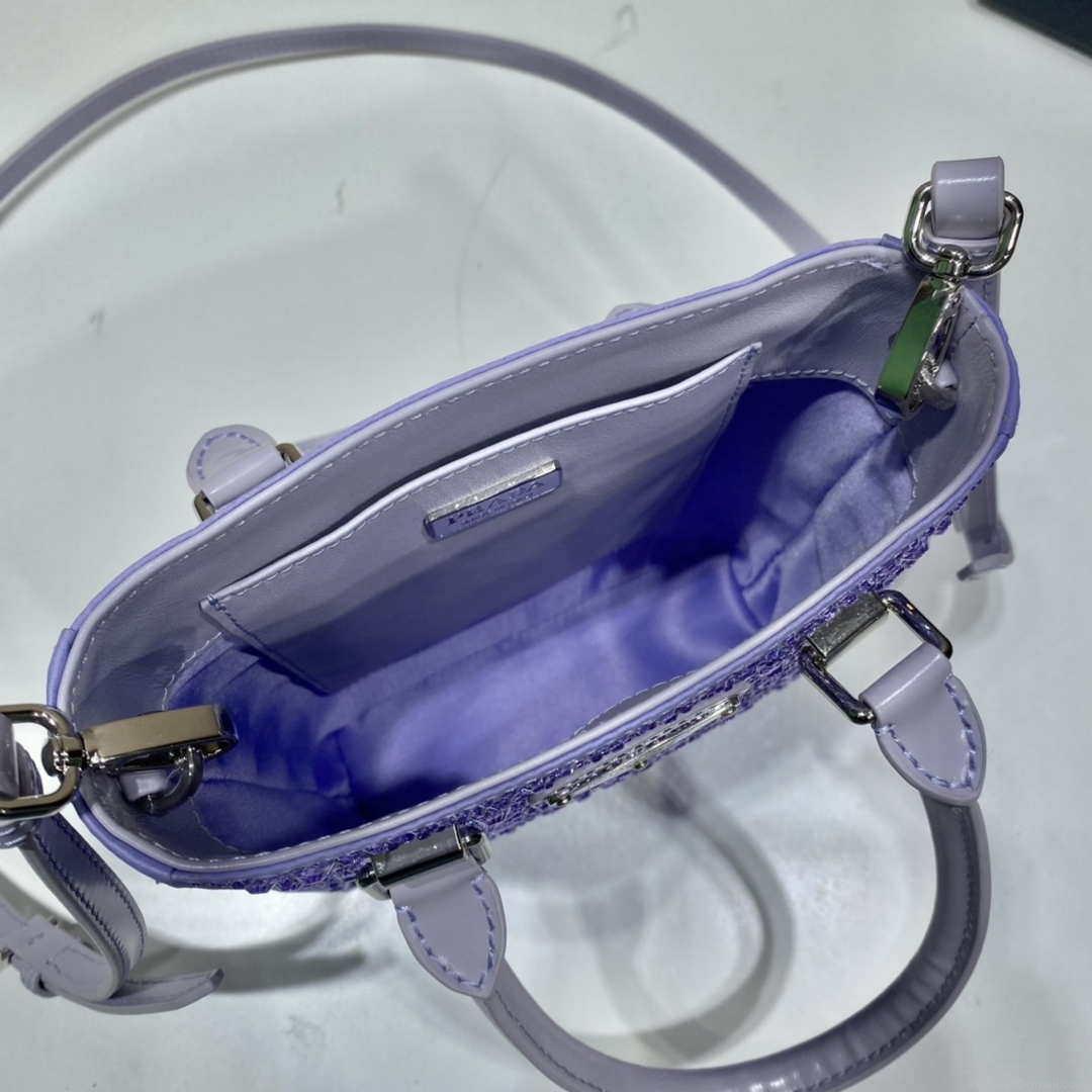 Prada 1BA331 Small satin tote bag with crystals Purple