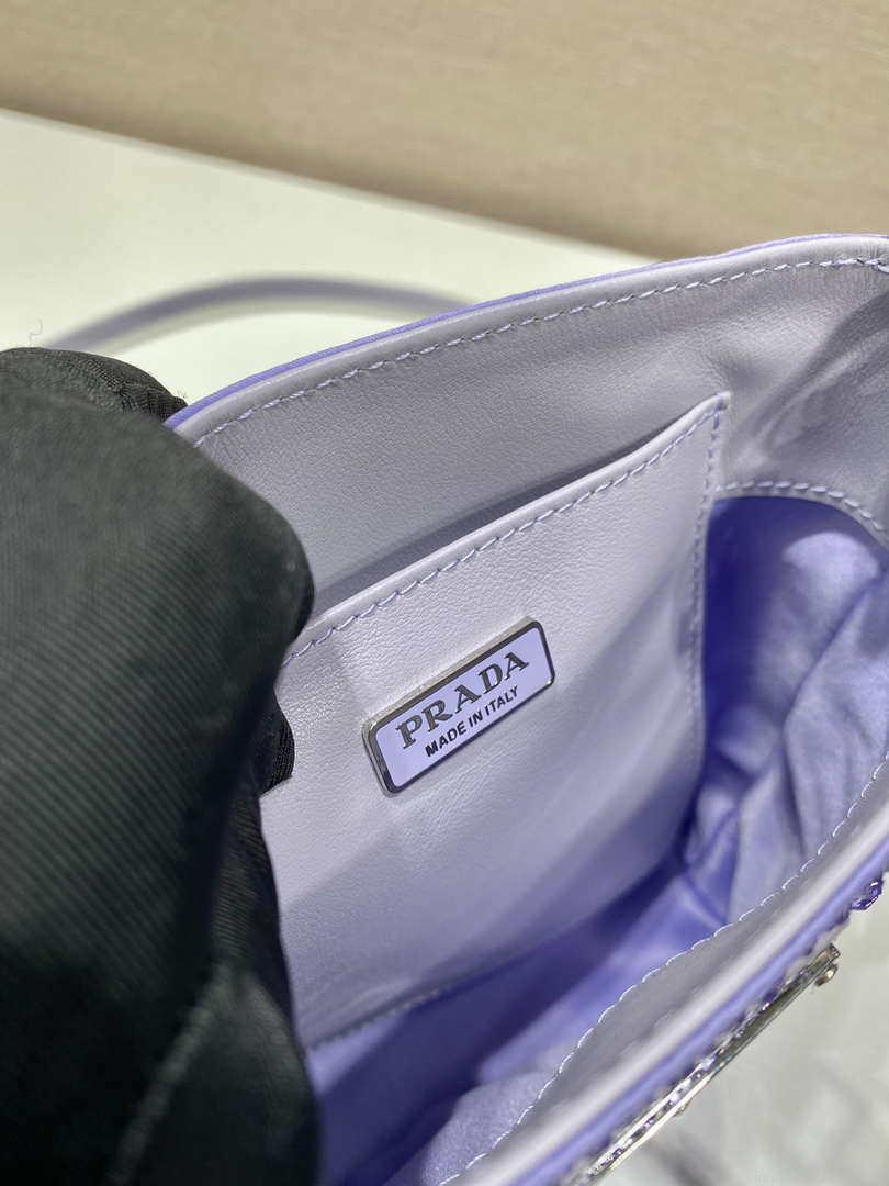 Prada 1BA331 Small satin tote bag with crystals Purple