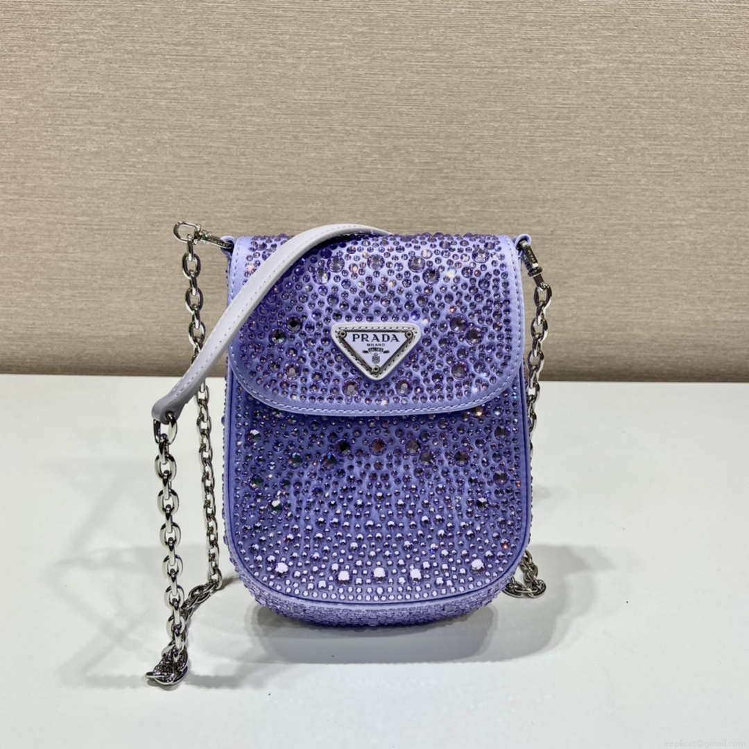 Prada 1BH185 Mini Cleo satin bag with crystals Purple
