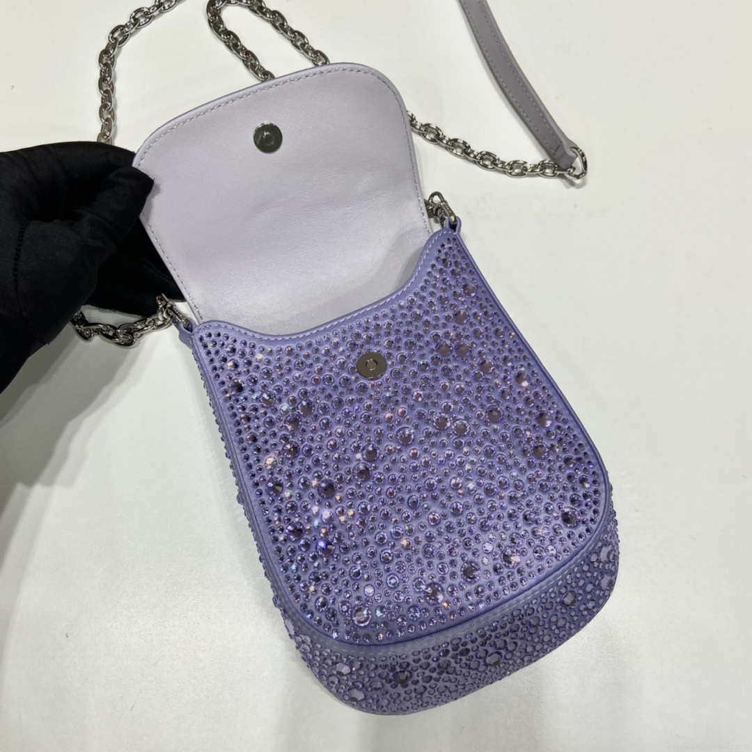 Prada 1BH185 Mini Cleo satin bag with crystals Purple