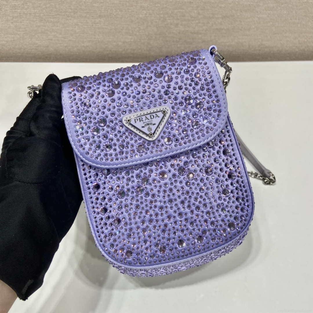 Prada 1BH185 Mini Cleo satin bag with crystals Purple