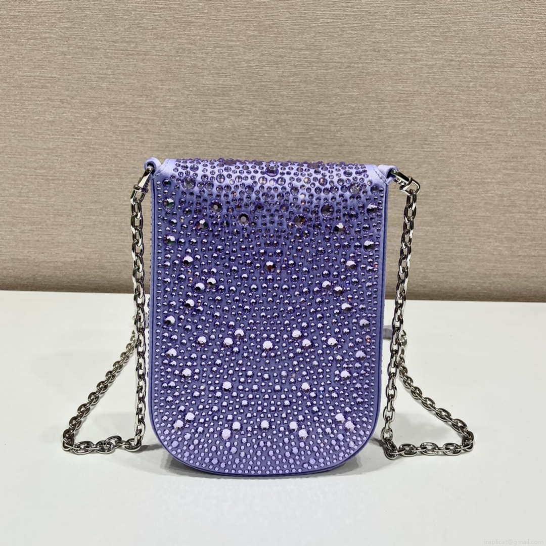 Prada 1BH185 Mini Cleo satin bag with crystals Purple