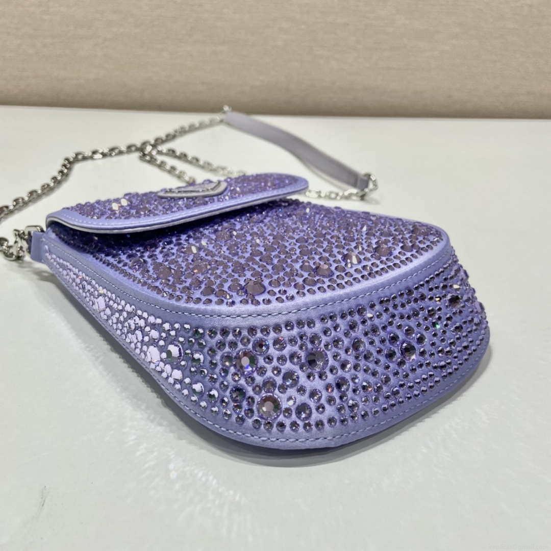 Prada 1BH185 Mini Cleo satin bag with crystals Purple