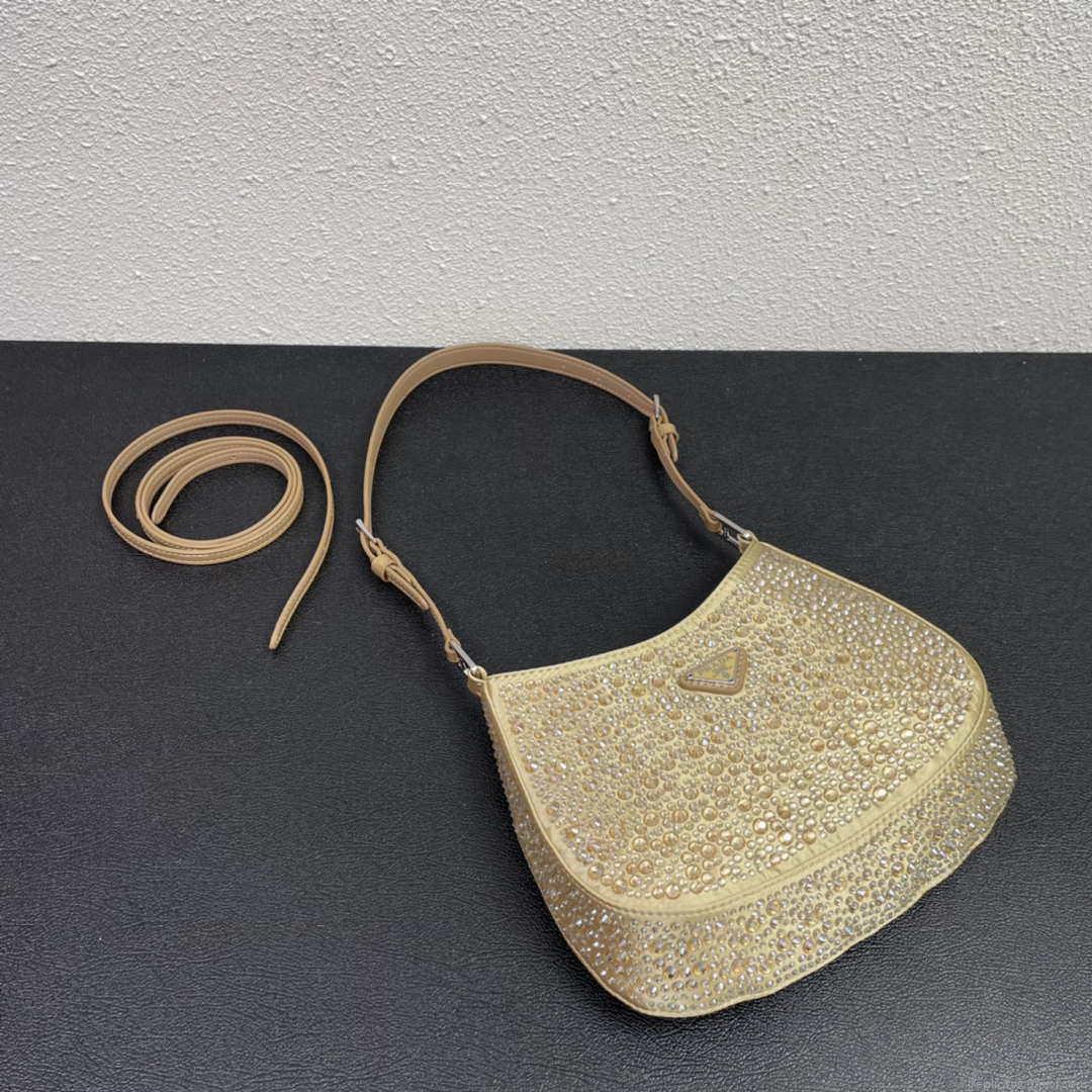 Prada 1BC169 Prada Cleo satin bag with appliqués Gold
