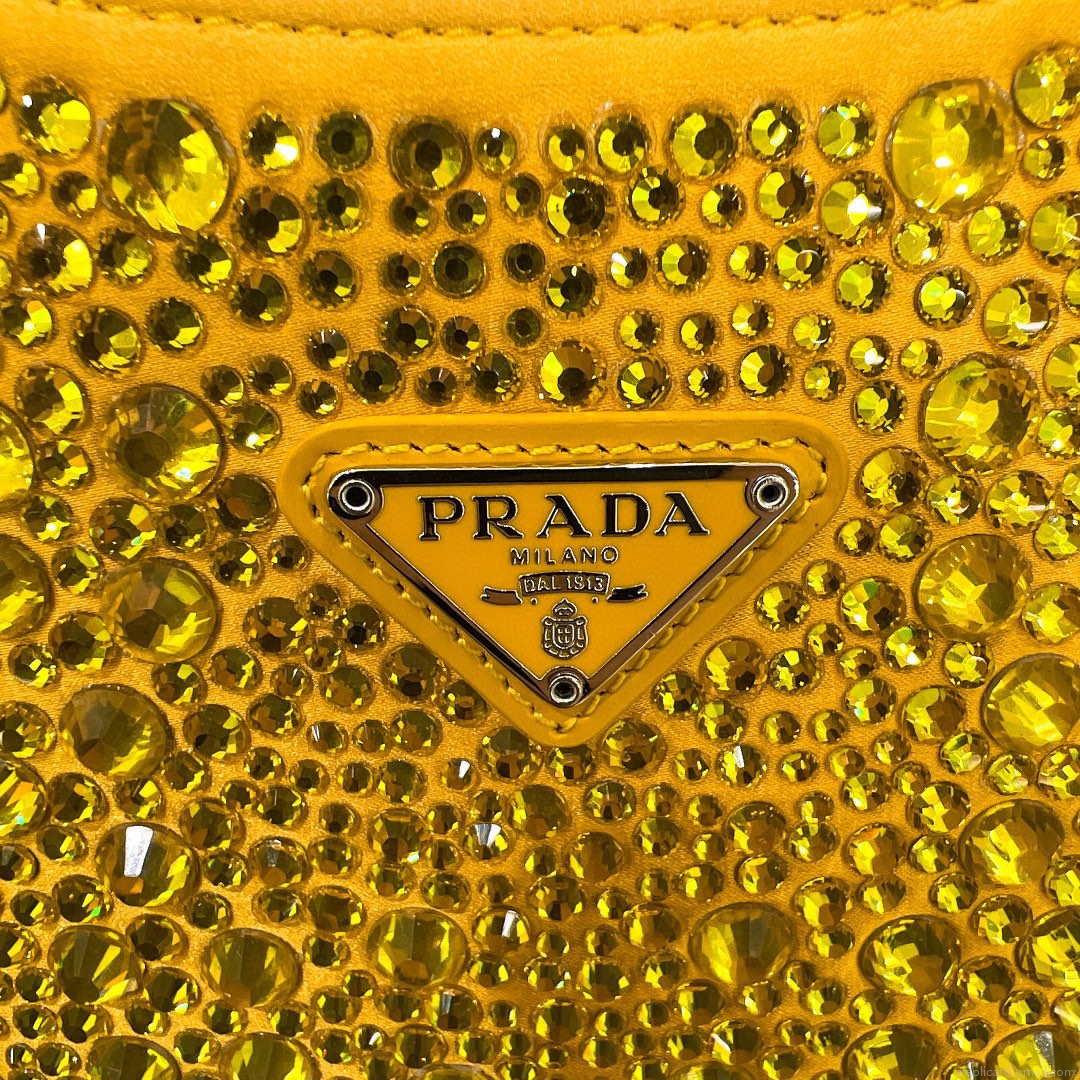 Prada 1BC169 Prada Cleo satin bag with appliqués Gold Yellow