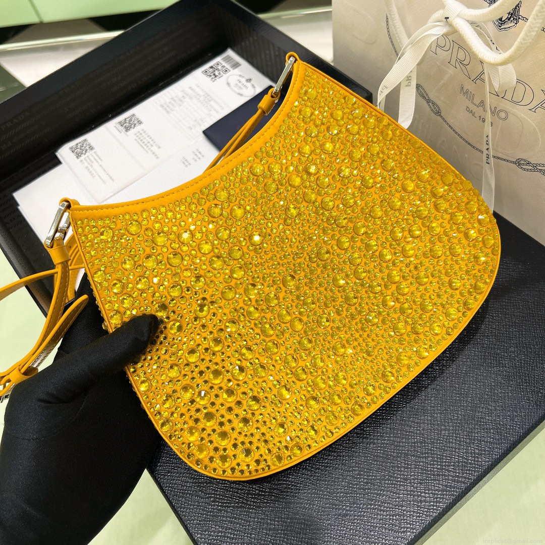 Prada 1BC169 Prada Cleo satin bag with appliqués Gold Yellow