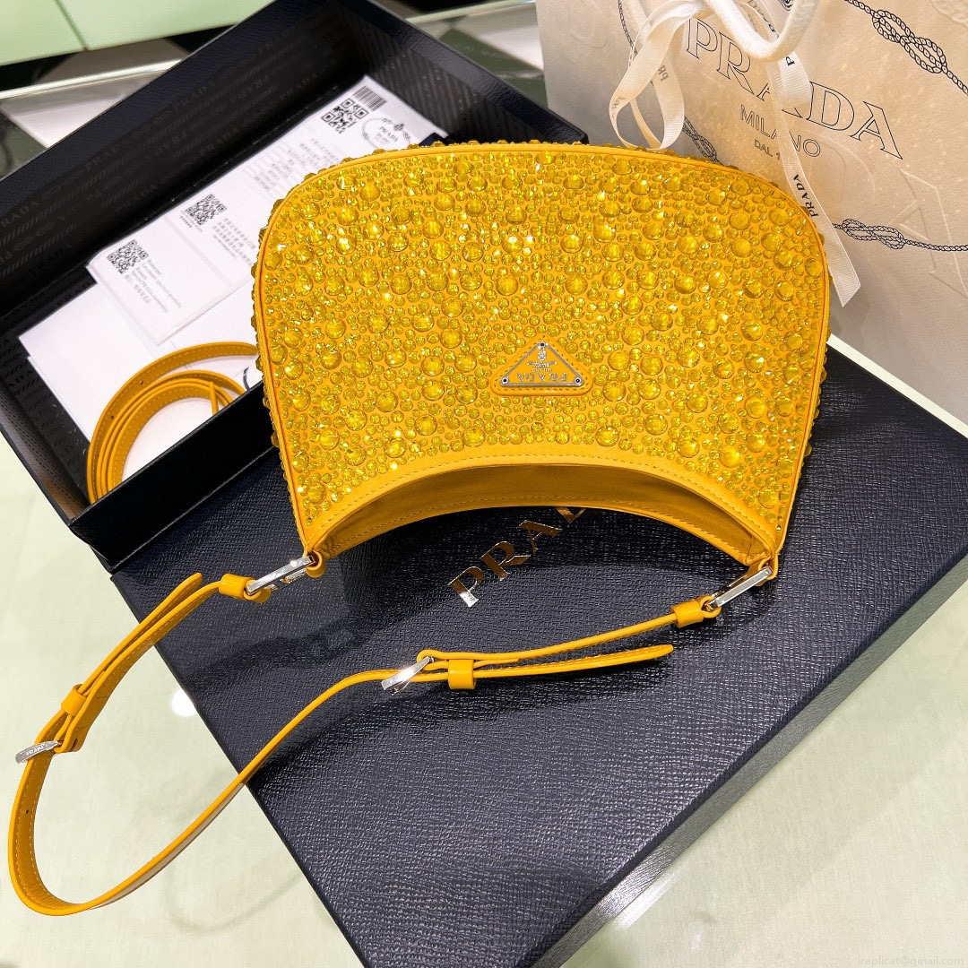 Prada 1BC169 Prada Cleo satin bag with appliqués Gold Yellow