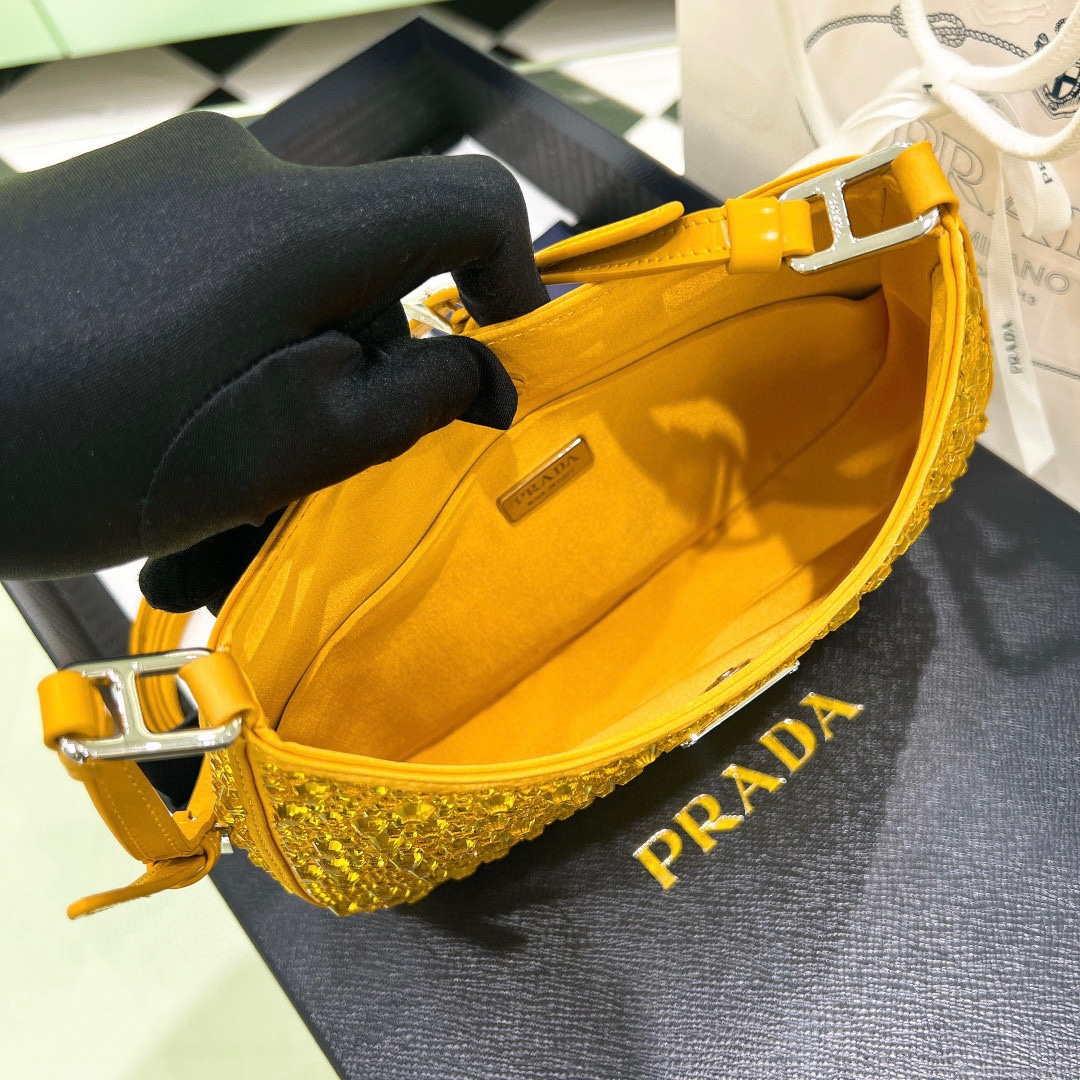 Prada 1BC169 Prada Cleo satin bag with appliqués Gold Yellow