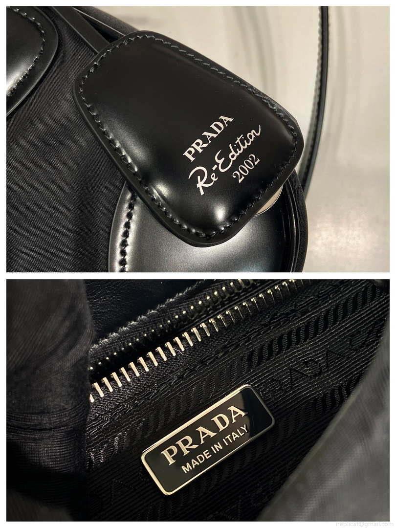 Prada 1BA368 Prada Moon Re-Nylon and leather bag Black