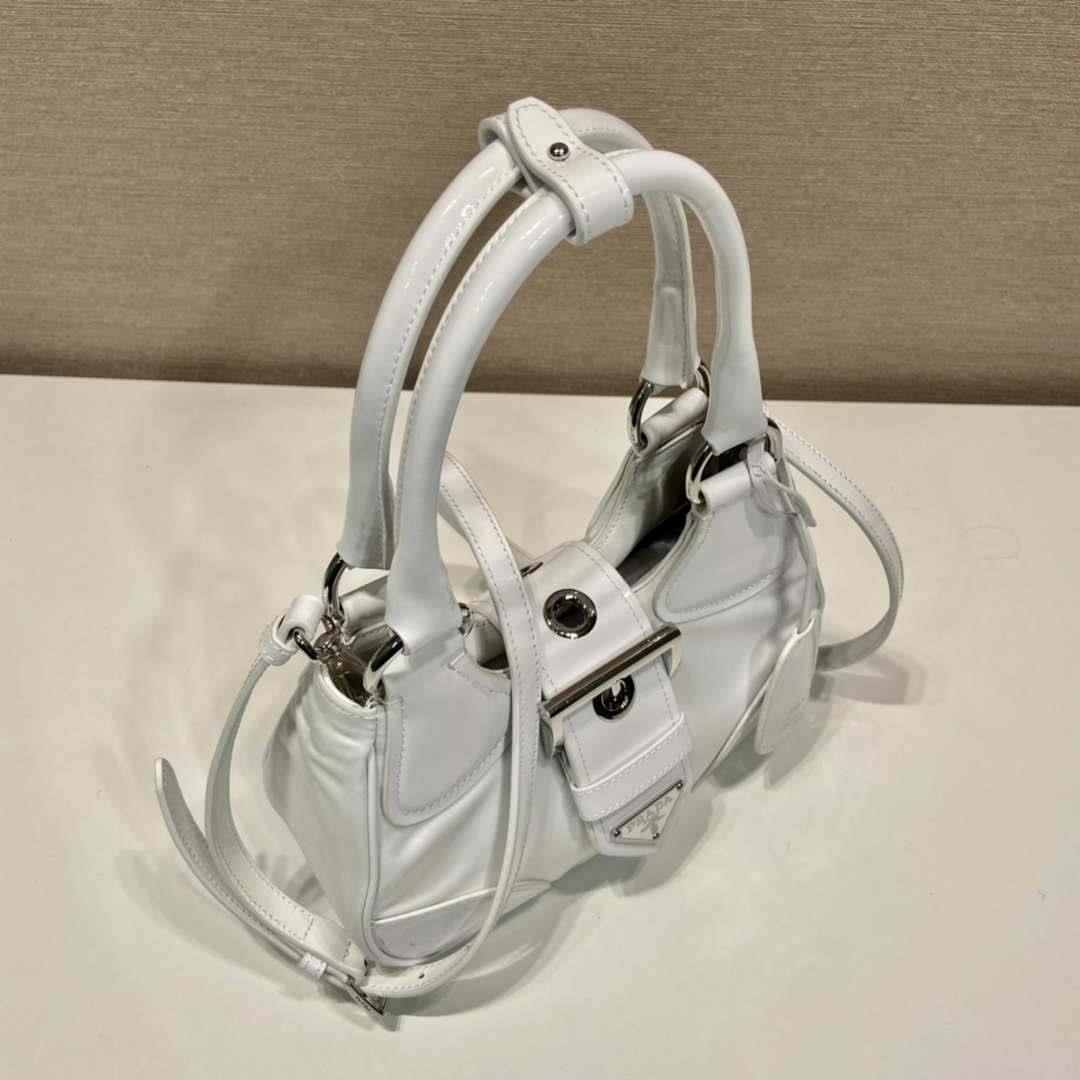 Prada 1BA368 Moon padded patent leather bag White
