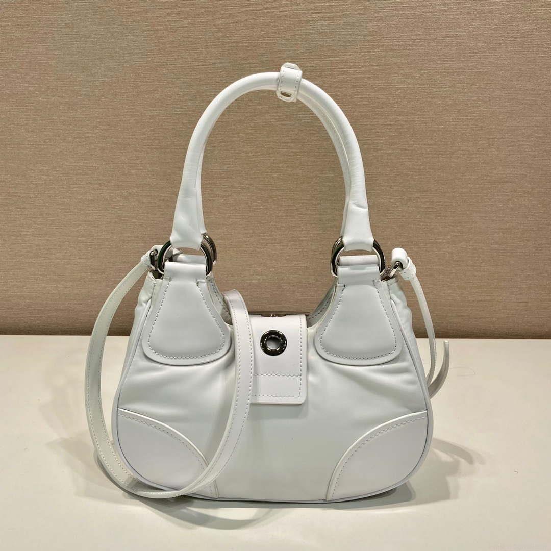 Prada 1BA368 Moon padded patent leather bag White