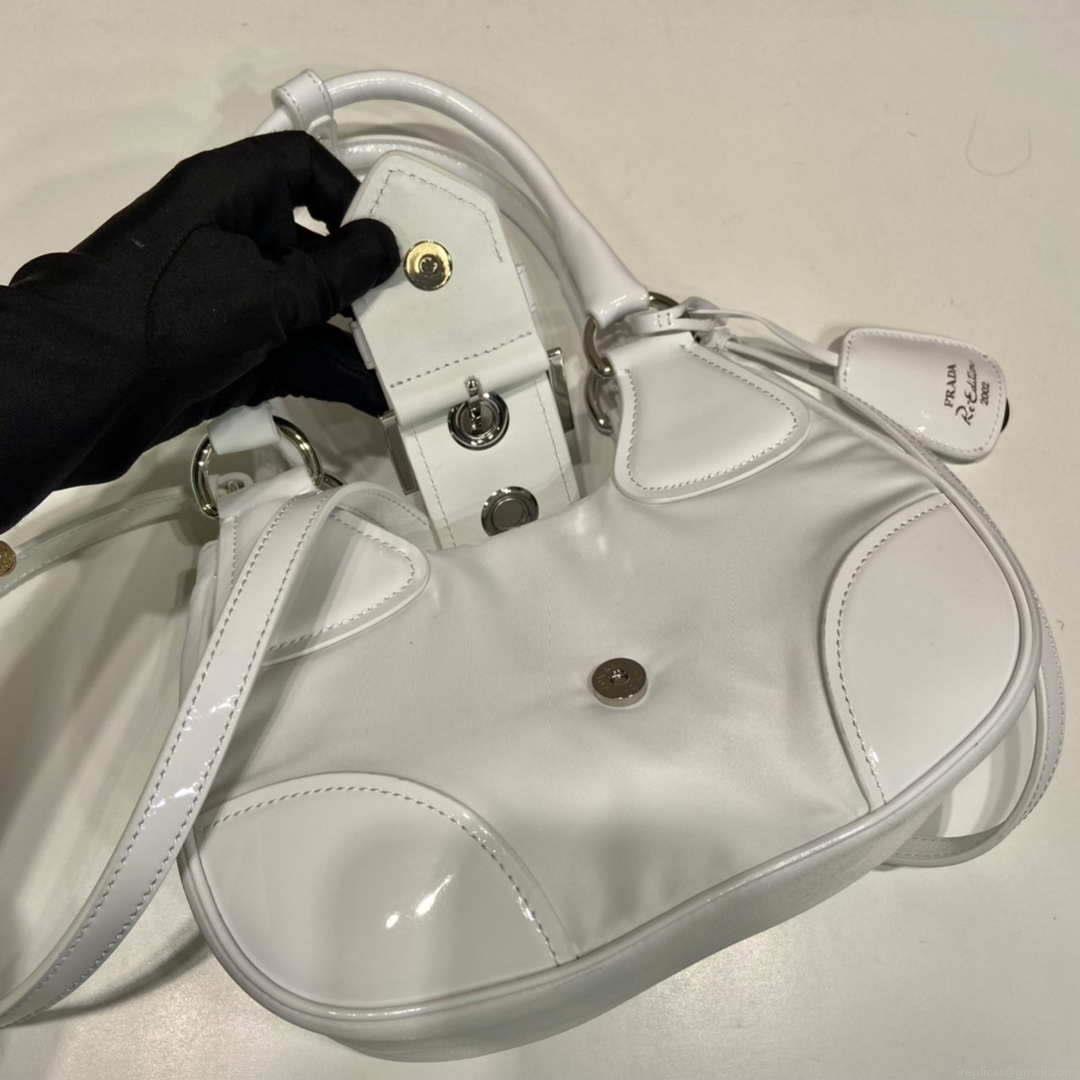 Prada 1BA368 Moon padded patent leather bag White