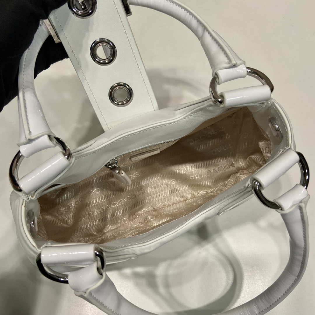 Prada 1BA368 Moon padded patent leather bag White