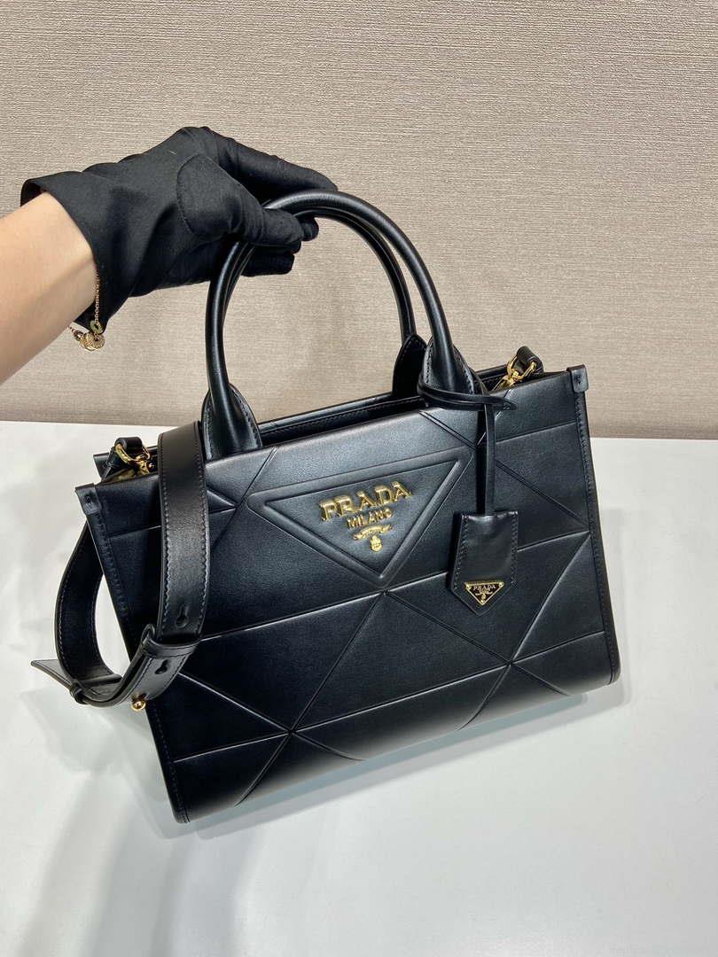 Prada 1BA379 Small leather Prada Symbole bag with topstitching Black