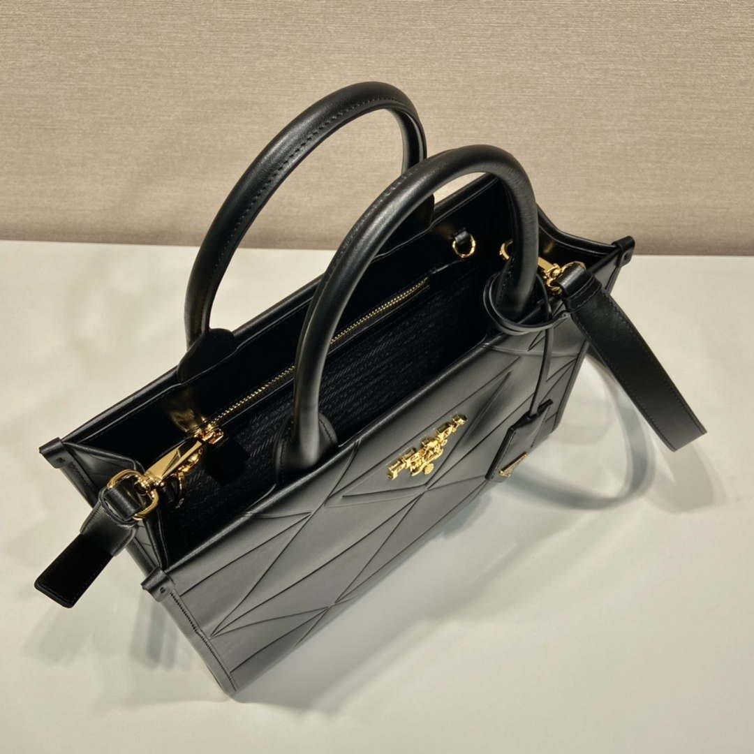 Prada 1BA379 Small leather Prada Symbole bag with topstitching Black